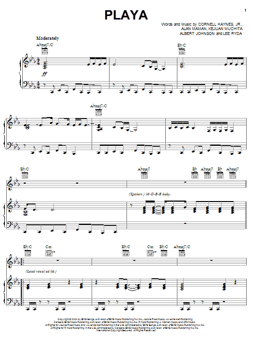 Download Nelly Playa Sheet Music and learn how to play Piano, Vocal & Guitar (Right-Hand Melody) PDF digital score in minutes