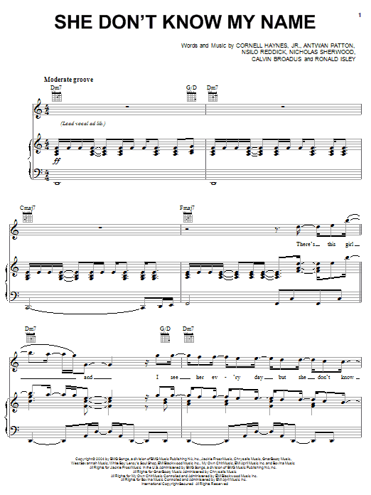 Download Nelly She Don't Know My Name Sheet Music and learn how to play Piano, Vocal & Guitar (Right-Hand Melody) PDF digital score in minutes