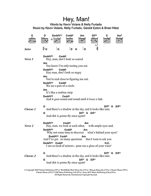 Download Nelly Furtado Hey, Man! Sheet Music and learn how to play Lyrics & Chords PDF digital score in minutes