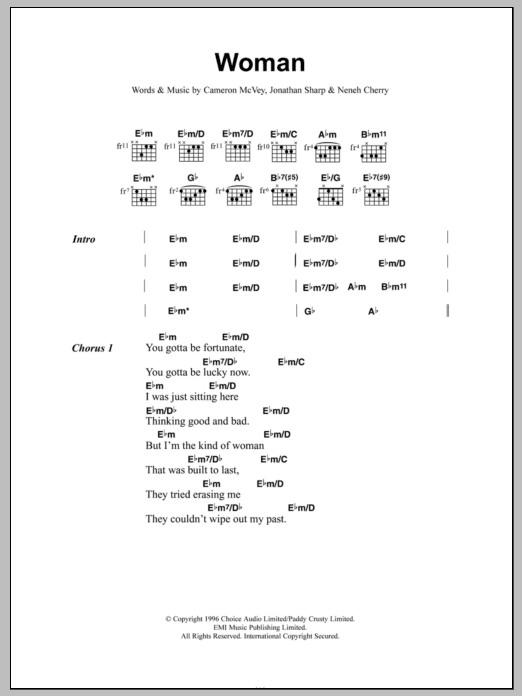 Download Neneh Cherry Woman Sheet Music and learn how to play Lyrics & Chords PDF digital score in minutes