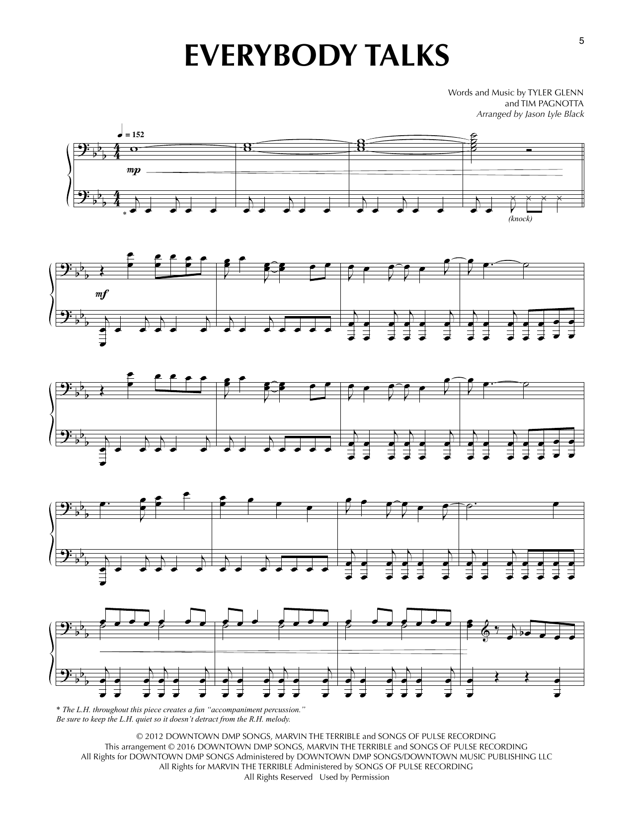 Download Jason Lyle Black Everybody Talks Sheet Music and learn how to play Piano PDF digital score in minutes