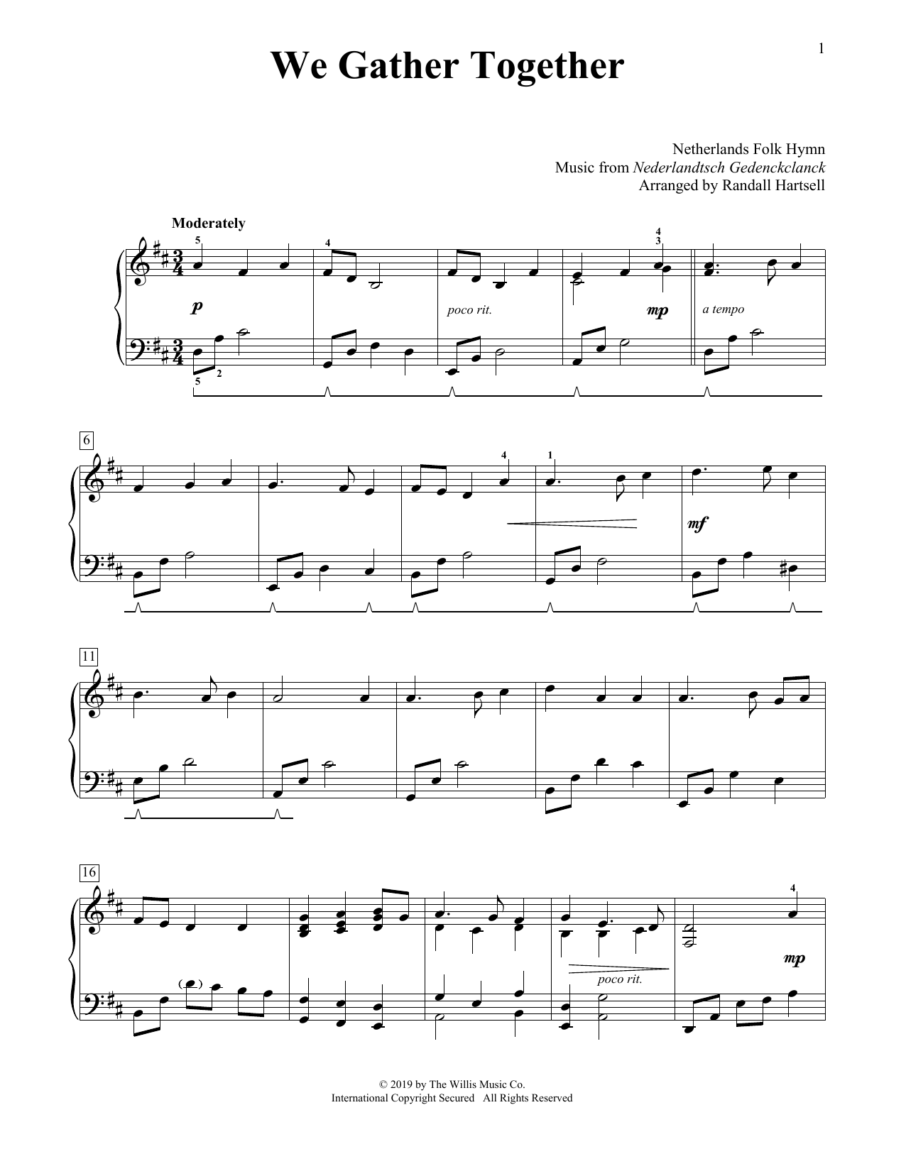Download Netherlands Folk Hymn We Gather Together (arr. Randall Hartsell) Sheet Music and learn how to play Educational Piano PDF digital score in minutes