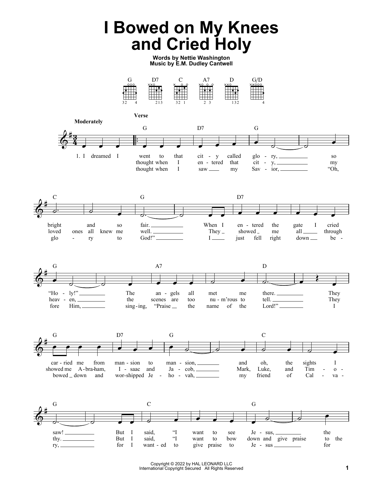 Download Nettie Dudley Washington I Bowed On My Knees And Cried Holy Sheet Music and learn how to play Piano, Vocal & Guitar Chords (Right-Hand Melody) PDF digital score in minutes