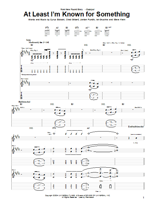 Download New Found Glory At Least I'm Known For Something Sheet Music and learn how to play Guitar Tab PDF digital score in minutes