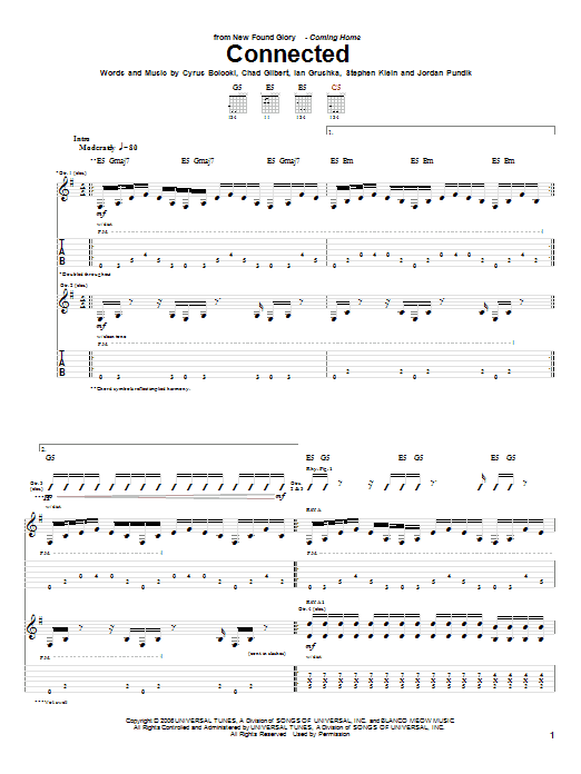 Download New Found Glory Connected Sheet Music and learn how to play Guitar Tab PDF digital score in minutes