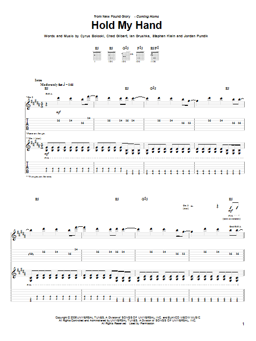 Download New Found Glory Hold My Hand Sheet Music and learn how to play Guitar Tab PDF digital score in minutes