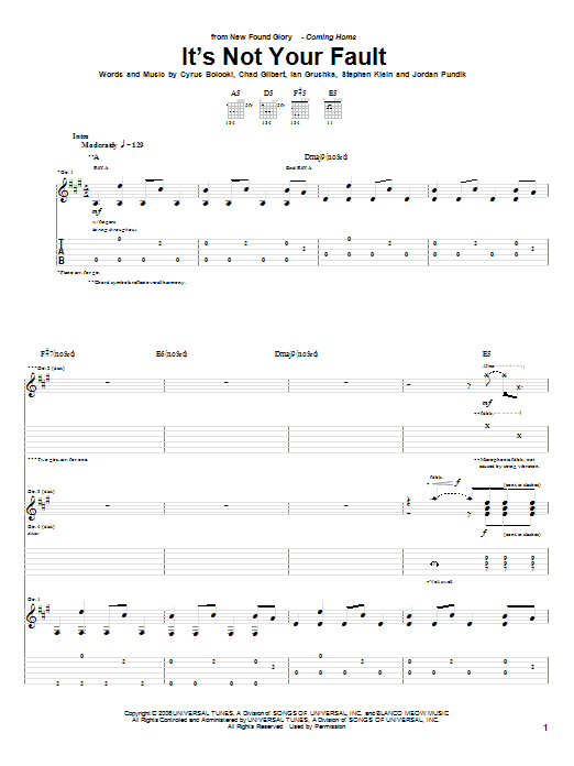 Download New Found Glory It's Not Your Fault Sheet Music and learn how to play Guitar Tab PDF digital score in minutes