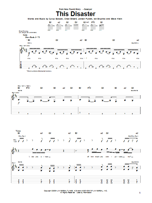 Download New Found Glory This Disaster Sheet Music and learn how to play Guitar Tab PDF digital score in minutes
