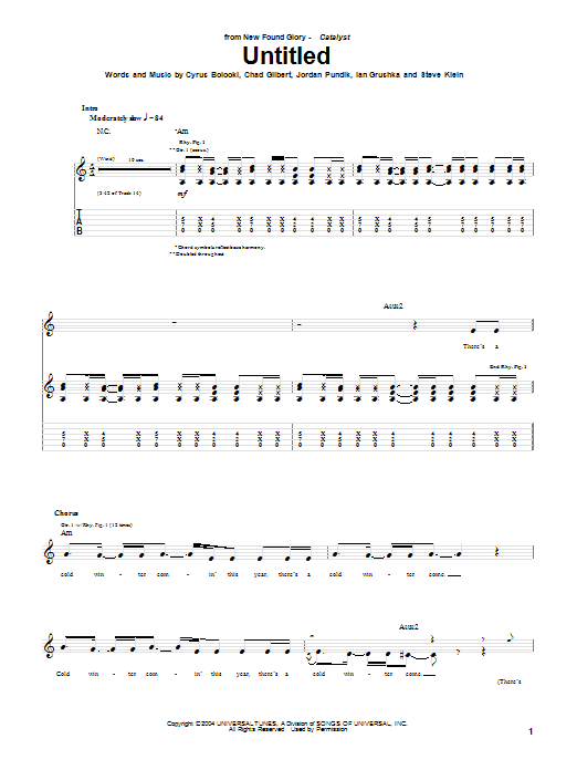 Download New Found Glory Untitled Sheet Music and learn how to play Guitar Tab PDF digital score in minutes