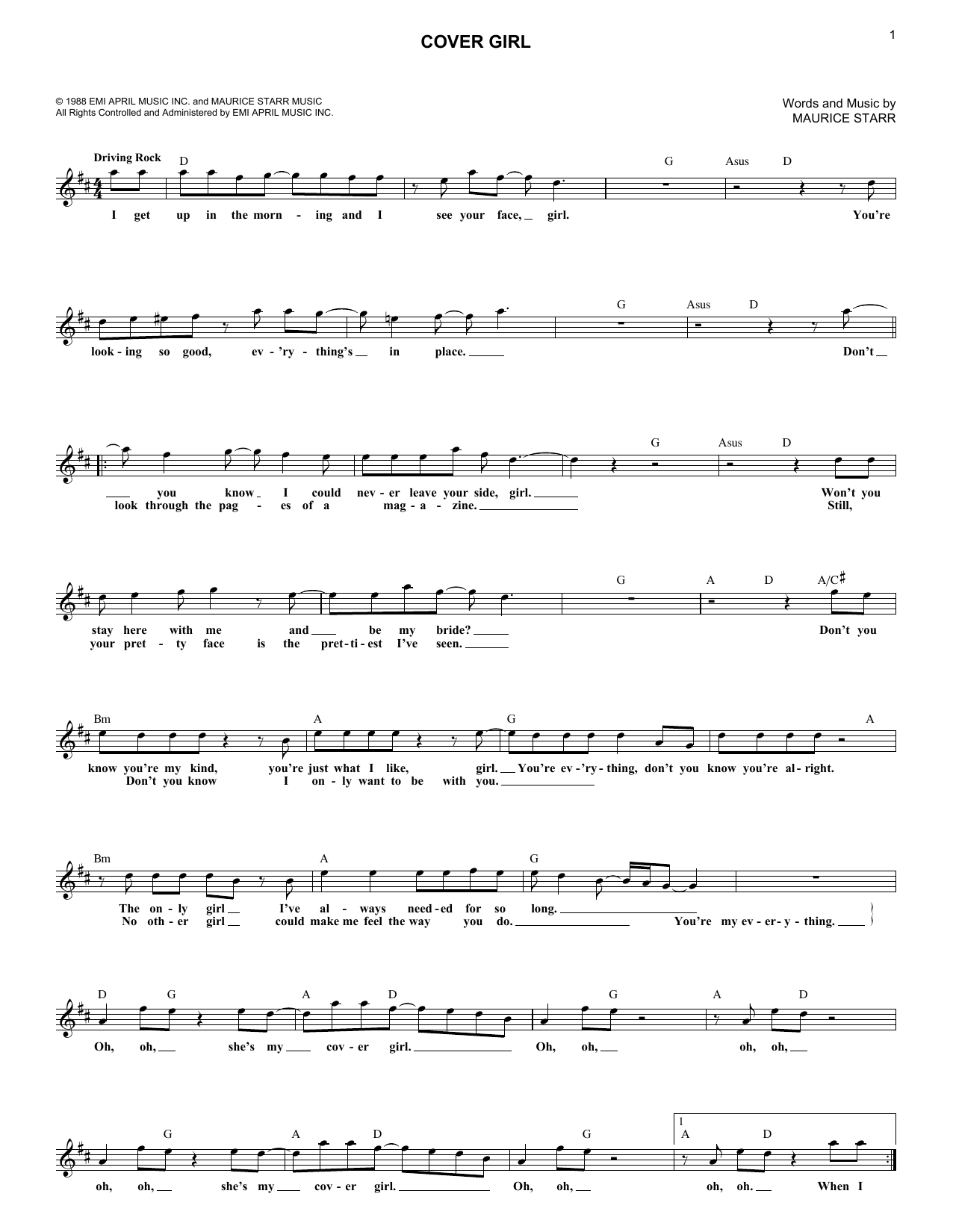 Download New Kids On The Block Cover Girl Sheet Music and learn how to play Melody Line, Lyrics & Chords PDF digital score in minutes