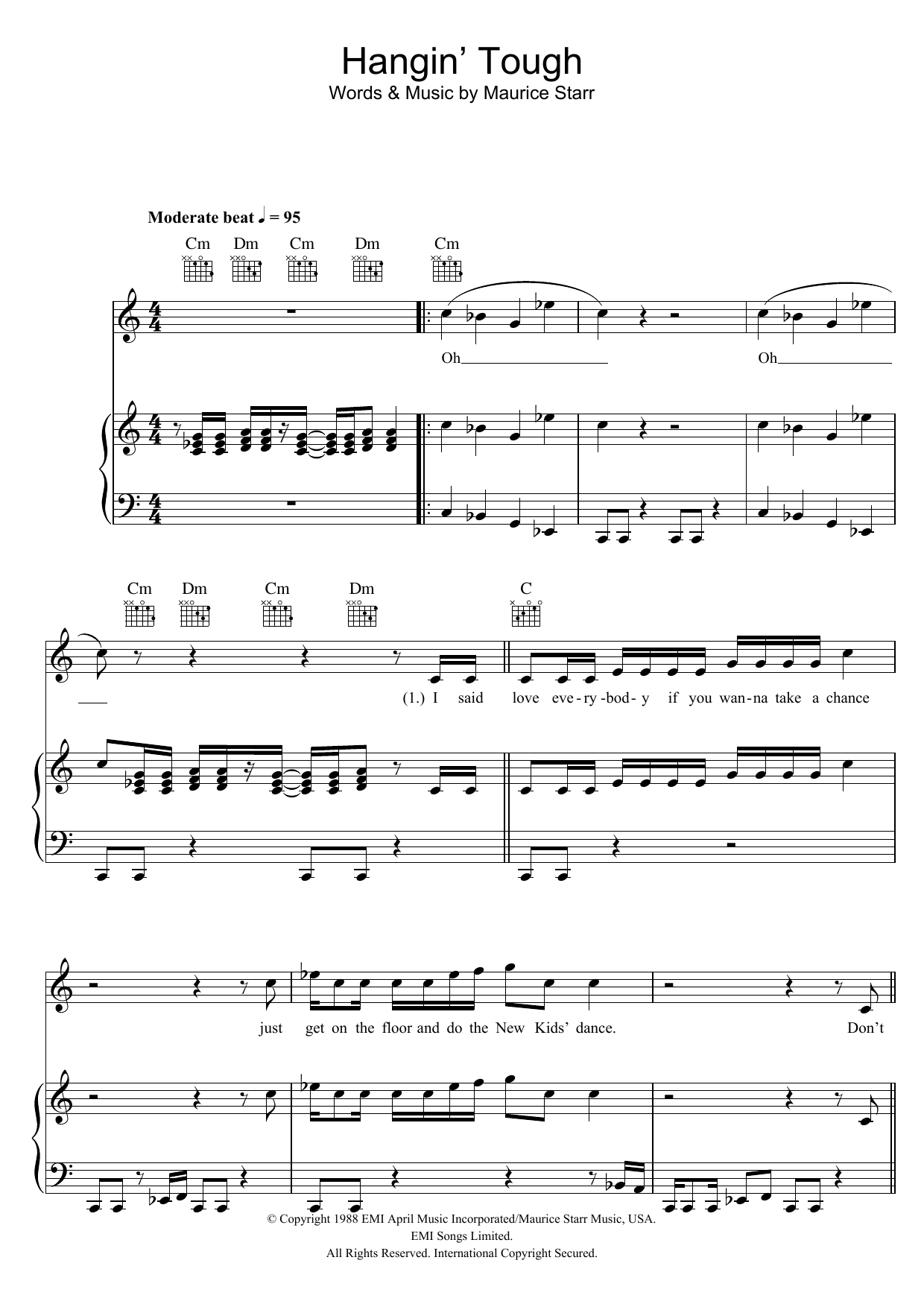 Download New Kids On The Block Hangin' Tough Sheet Music and learn how to play Piano, Vocal & Guitar (Right-Hand Melody) PDF digital score in minutes