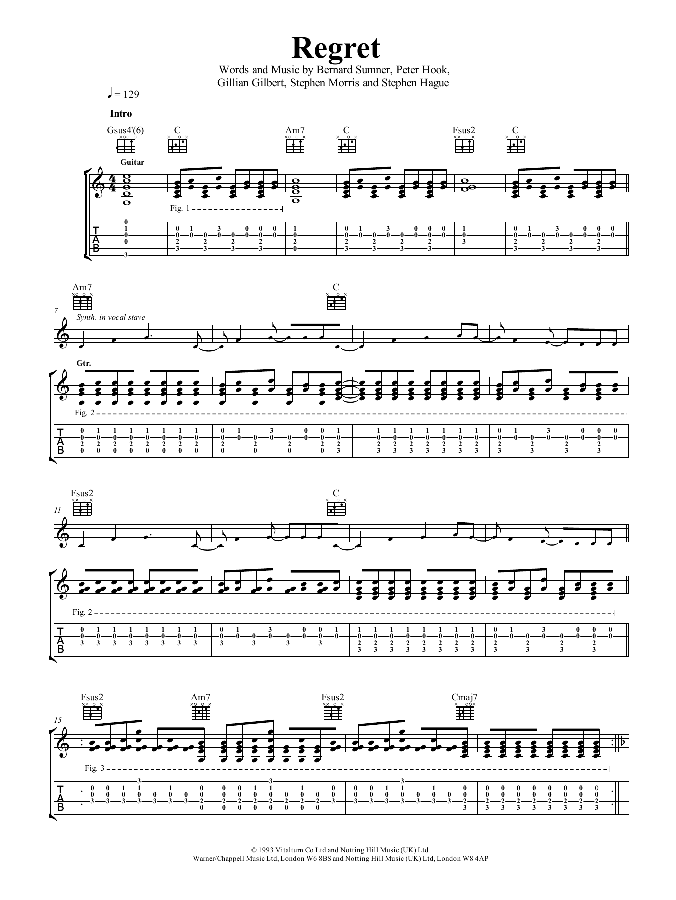 Download New Order Regret Sheet Music and learn how to play Lyrics & Chords PDF digital score in minutes