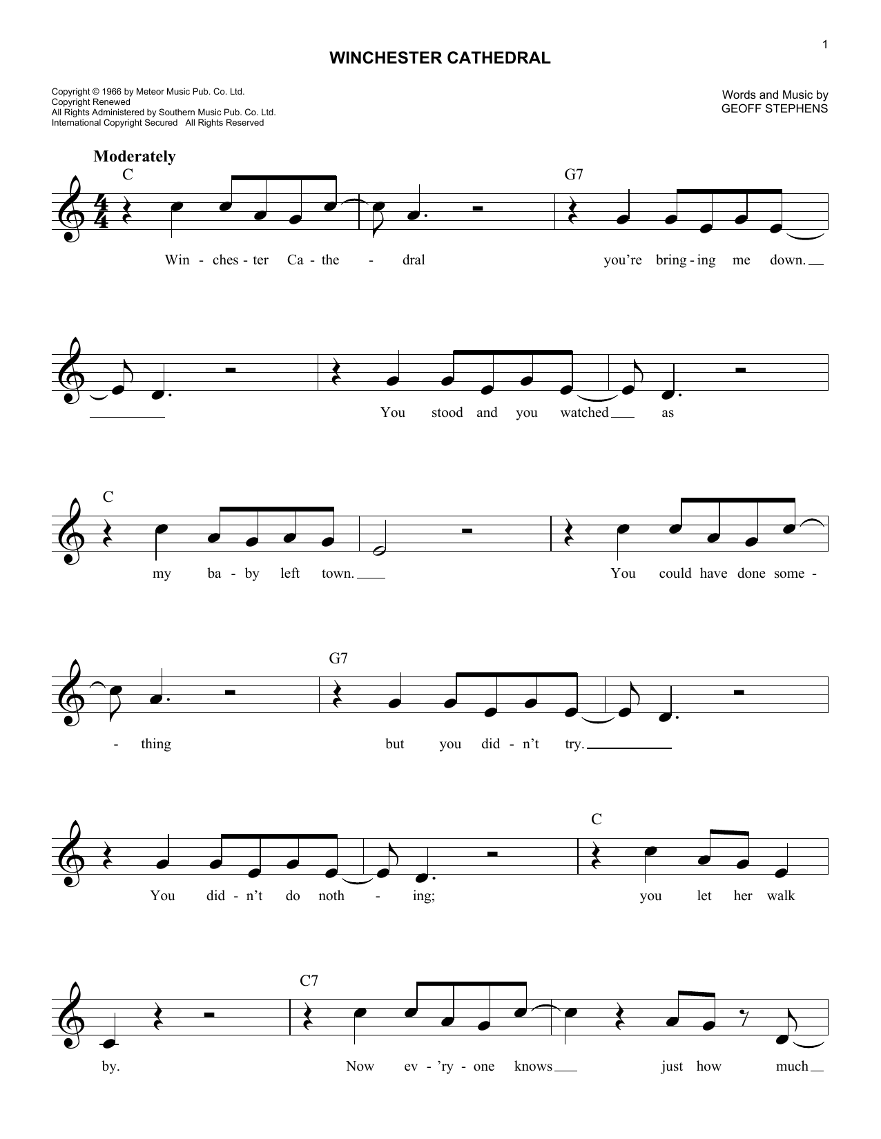 Download New Vaudeville Band Winchester Cathedral Sheet Music and learn how to play Lead Sheet / Fake Book PDF digital score in minutes