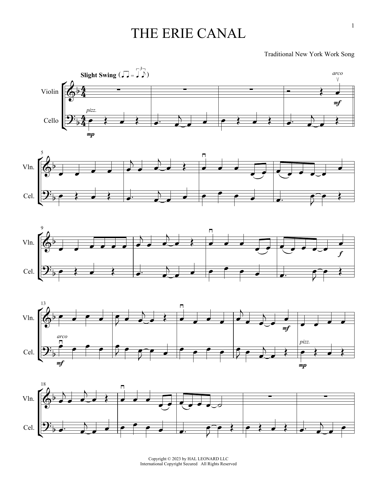 Download New York Work Song The Erie Canal (arr. Michelle Hynson) Sheet Music and learn how to play Instrumental Duet PDF digital score in minutes