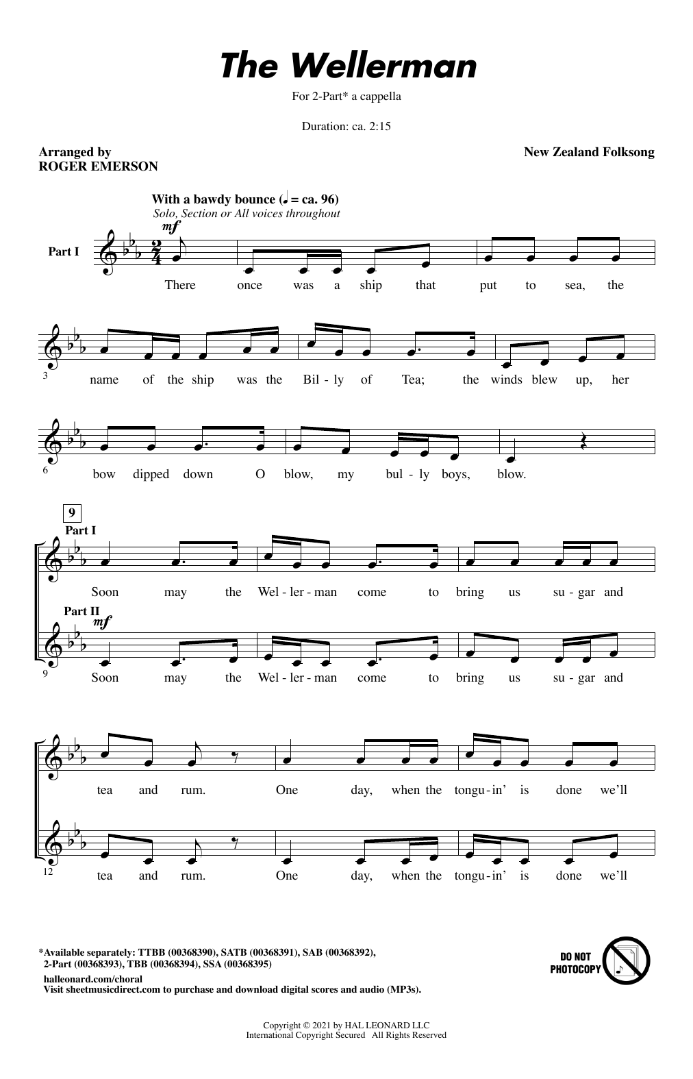 Download New Zealand Folksong The Wellerman (arr. Roger Emerson) Sheet Music and learn how to play SATB Choir PDF digital score in minutes