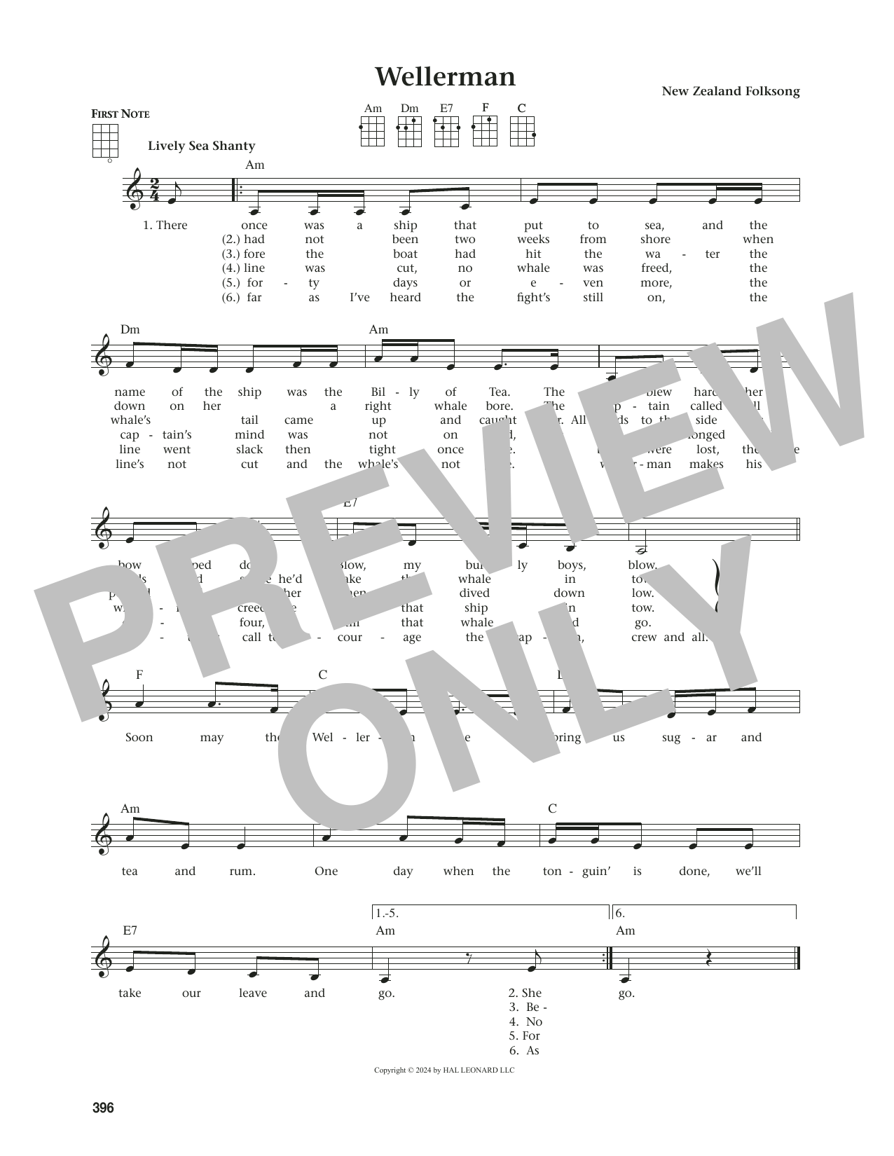 Download New Zealand Folksong Wellerman (from The Daily Ukulele) (arr. Jim Beloff) Sheet Music and learn how to play Ukulele PDF digital score in minutes