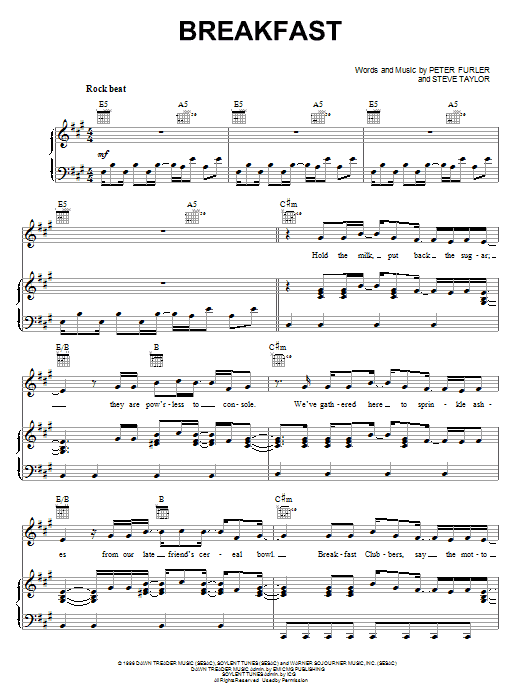 Download Newsboys Breakfast Sheet Music and learn how to play Piano, Vocal & Guitar (Right-Hand Melody) PDF digital score in minutes
