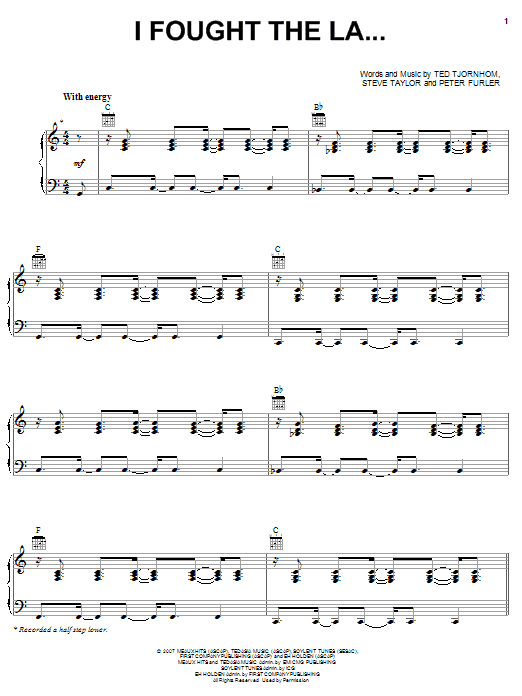 Download Newsboys I Fought The La... Sheet Music and learn how to play Piano, Vocal & Guitar (Right-Hand Melody) PDF digital score in minutes