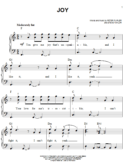 Download Newsboys Joy Sheet Music and learn how to play Easy Piano PDF digital score in minutes