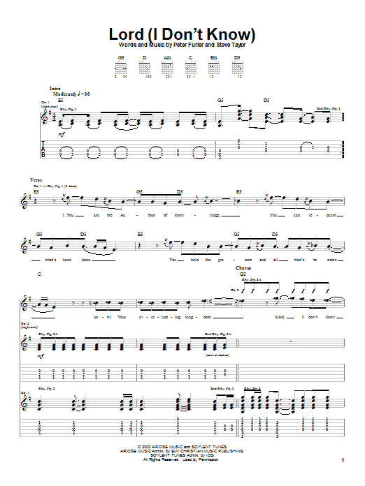 Download Newsboys Lord (I Don't Know) Sheet Music and learn how to play Guitar Tab PDF digital score in minutes