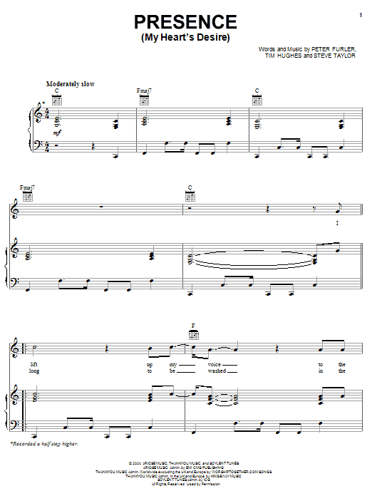 Download Newsboys Presence (My Heart's Desire) Sheet Music and learn how to play Piano, Vocal & Guitar (Right-Hand Melody) PDF digital score in minutes