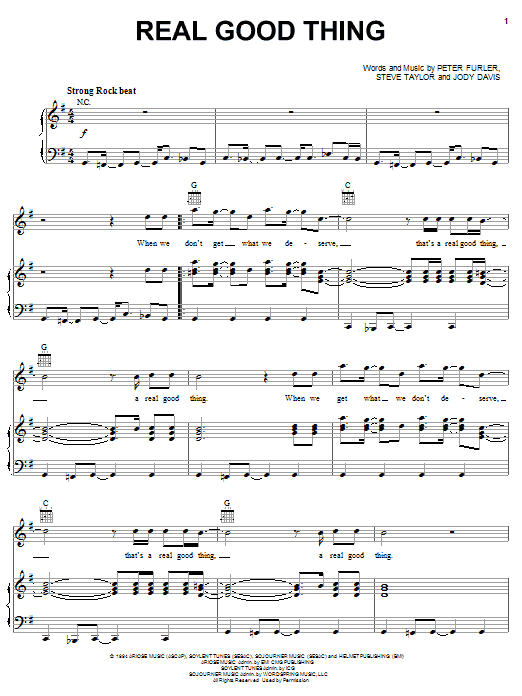 Download Newsboys Real Good Thing Sheet Music and learn how to play Piano, Vocal & Guitar (Right-Hand Melody) PDF digital score in minutes