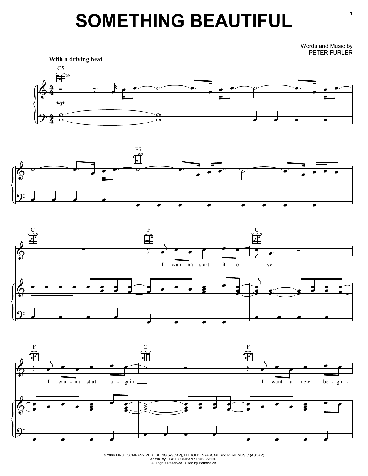 Download Newsboys Something Beautiful Sheet Music and learn how to play Piano, Vocal & Guitar Chords (Right-Hand Melody) PDF digital score in minutes