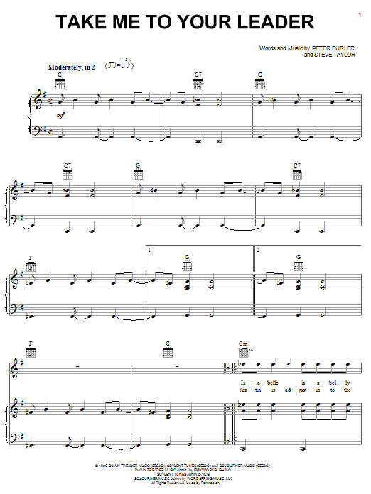 Download Newsboys Take Me To Your Leader Sheet Music and learn how to play Piano, Vocal & Guitar (Right-Hand Melody) PDF digital score in minutes