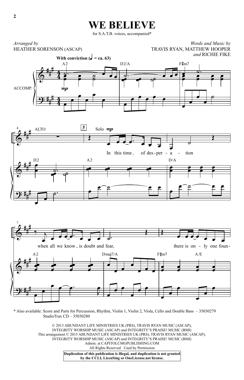 Download Newsboys We Believe (arr. Heather Sorenson) Sheet Music and learn how to play SATB PDF digital score in minutes