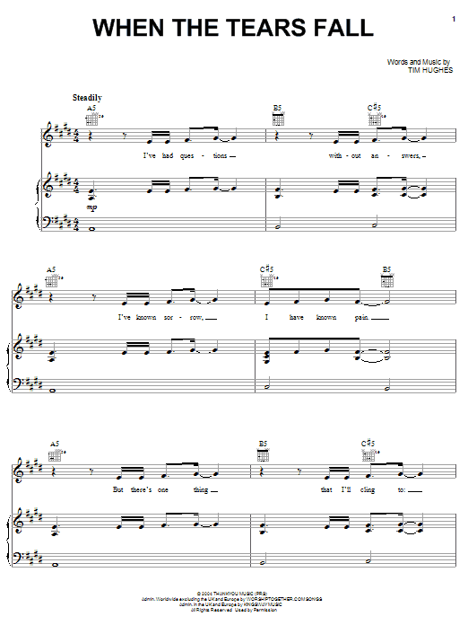 Download Newsboys When The Tears Fall Sheet Music and learn how to play Piano, Vocal & Guitar (Right-Hand Melody) PDF digital score in minutes