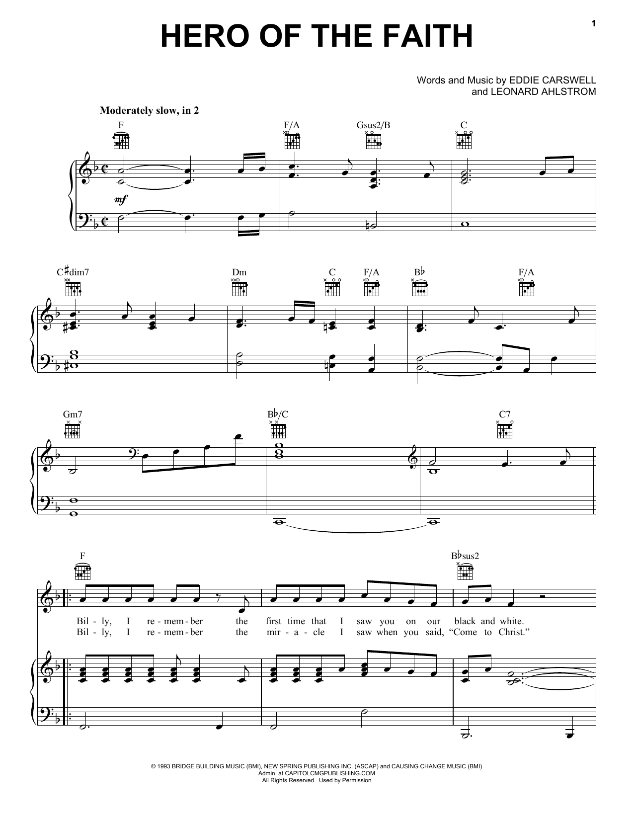 Download NewSong Hero Of The Faith Sheet Music and learn how to play Piano, Vocal & Guitar (Right-Hand Melody) PDF digital score in minutes