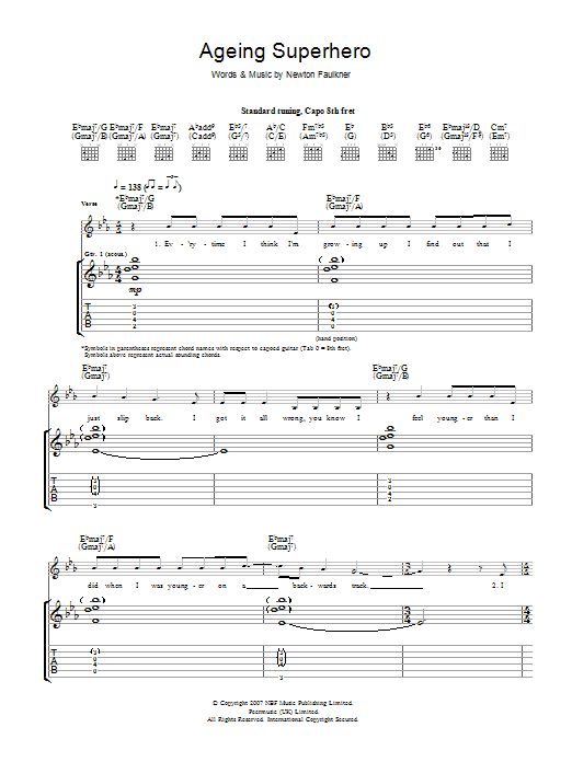 Download Newton Faulkner Ageing Superhero Sheet Music and learn how to play Guitar Tab PDF digital score in minutes