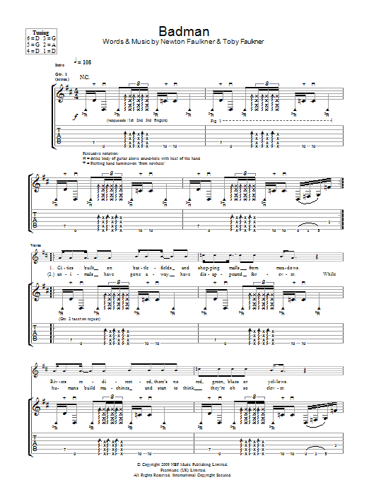 Download Newton Faulkner Badman Sheet Music and learn how to play Guitar Tab PDF digital score in minutes