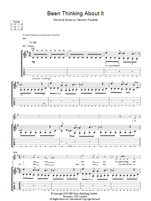 Download Newton Faulkner Been Thinking About It Sheet Music and learn how to play Guitar Tab PDF digital score in minutes