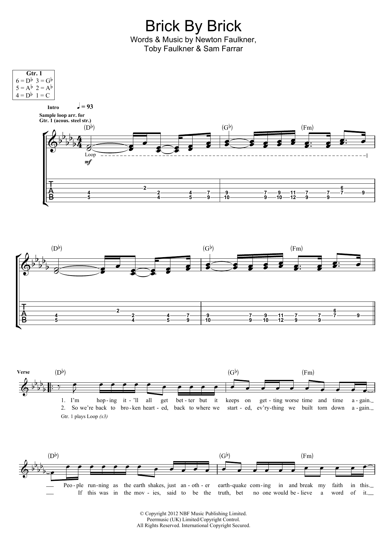 Download Newton Faulkner Brick By Brick Sheet Music and learn how to play Guitar Tab PDF digital score in minutes