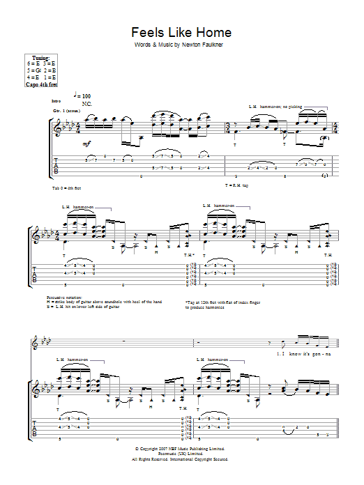 Download Newton Faulkner Feels Like Home Sheet Music and learn how to play Guitar Tab PDF digital score in minutes