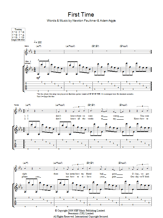 Download Newton Faulkner First Time Sheet Music and learn how to play Guitar Tab PDF digital score in minutes
