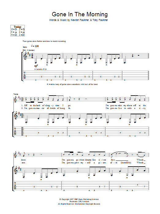 Download Newton Faulkner Gone In The Morning Sheet Music and learn how to play Guitar Tab PDF digital score in minutes