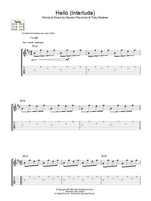 Download Newton Faulkner Hello (Interlude) Sheet Music and learn how to play Guitar Tab PDF digital score in minutes