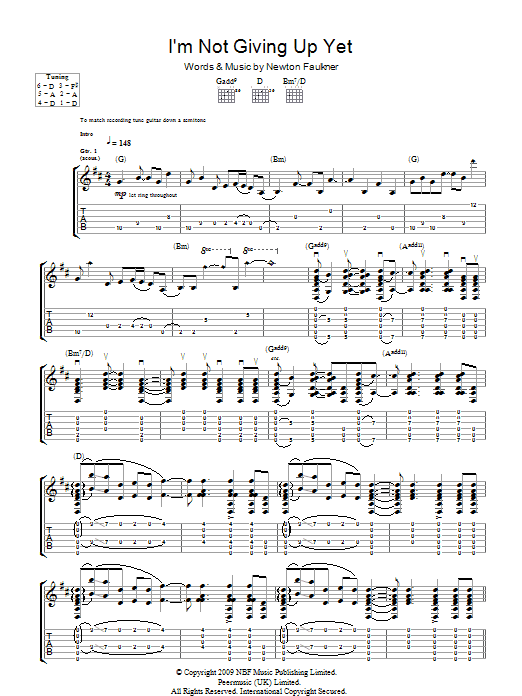 Download Newton Faulkner I'm Not Giving Up Yet Sheet Music and learn how to play Guitar Tab PDF digital score in minutes