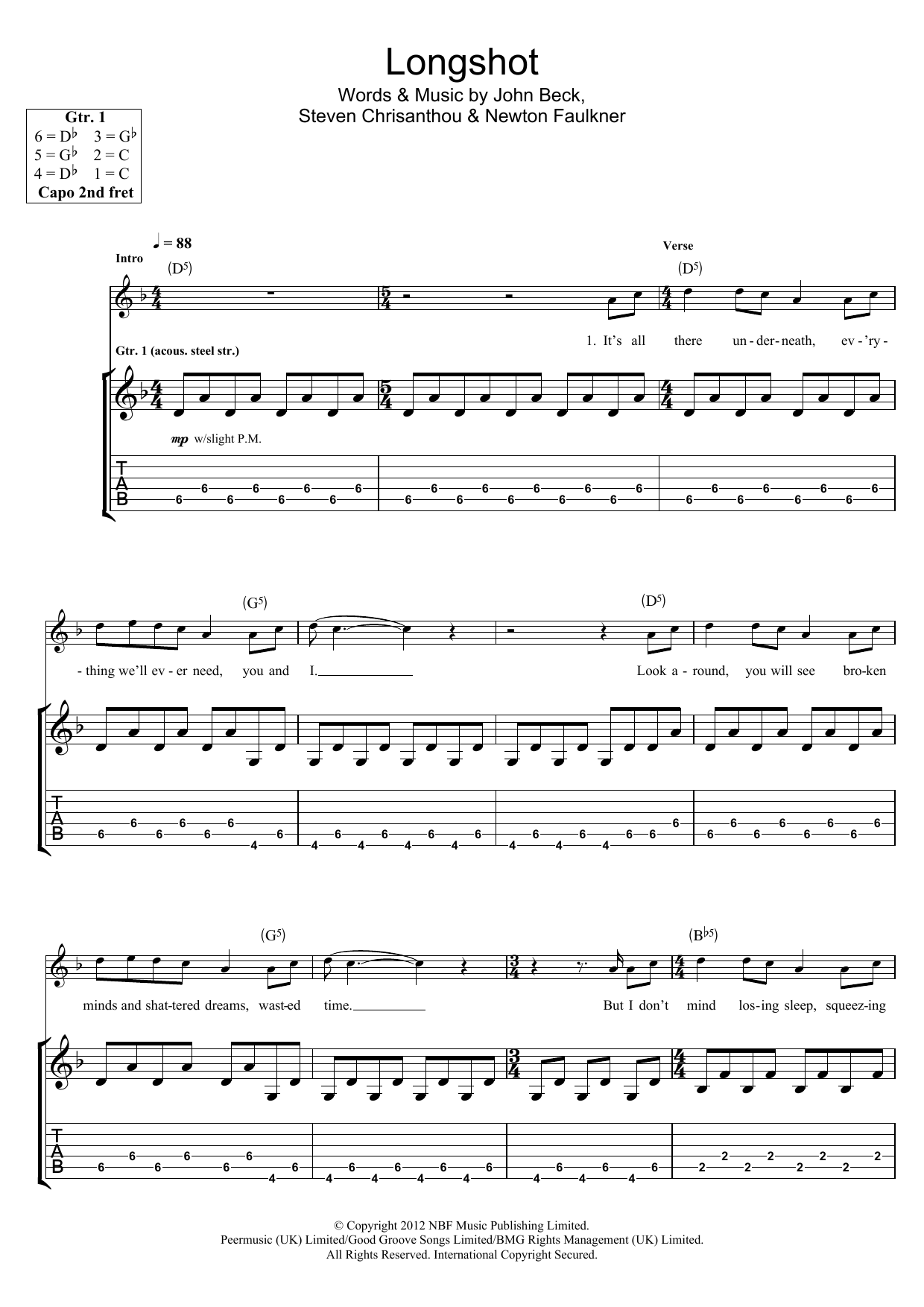 Download Newton Faulkner Long Shot Sheet Music and learn how to play Guitar Tab PDF digital score in minutes