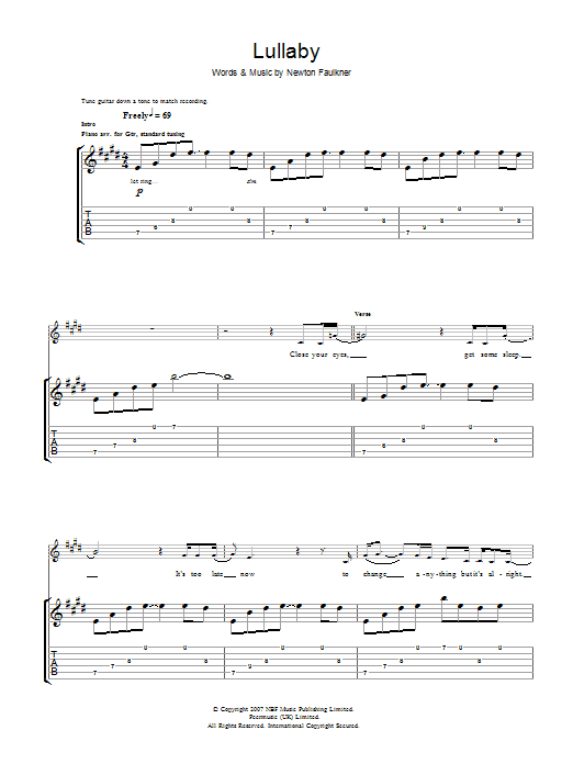 Download Newton Faulkner Lullaby Sheet Music and learn how to play Guitar Tab PDF digital score in minutes