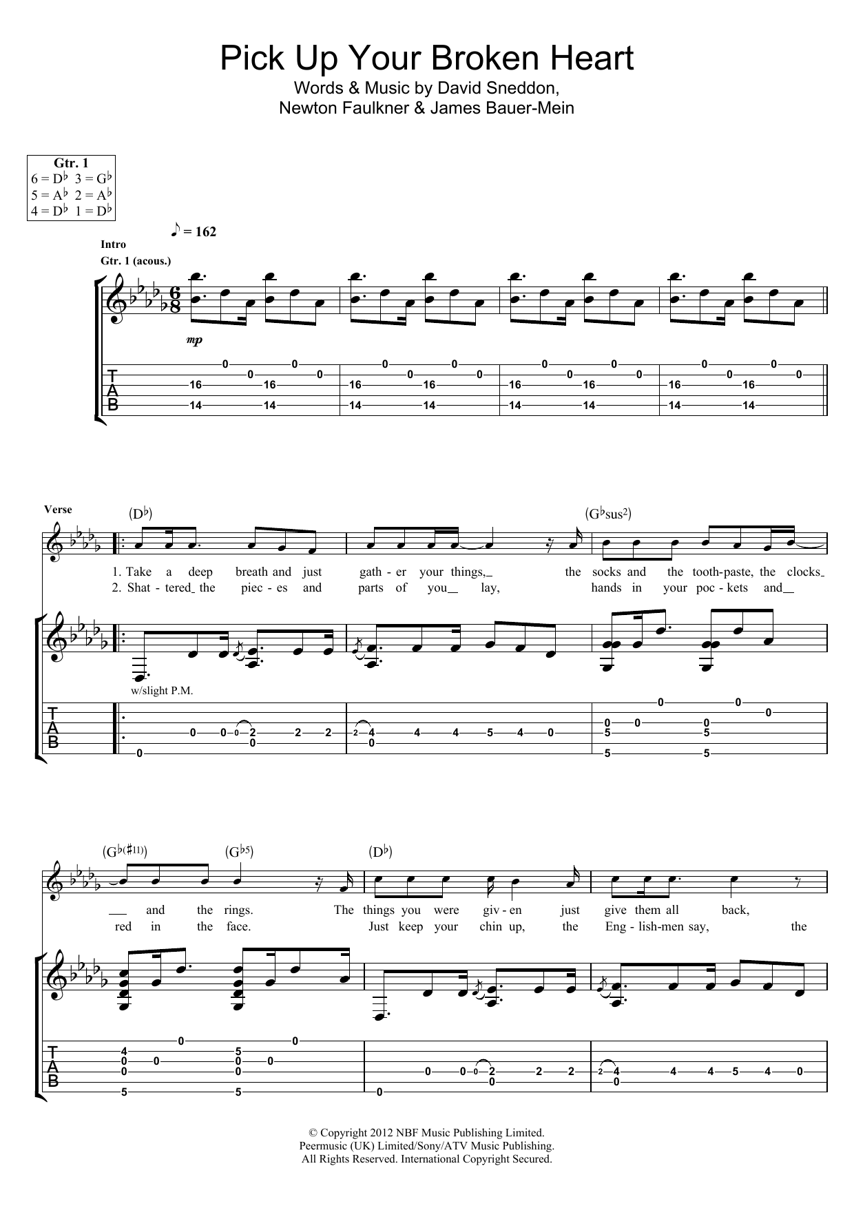 Download Newton Faulkner Pick Up Your Broken Heart Sheet Music and learn how to play Guitar Tab PDF digital score in minutes