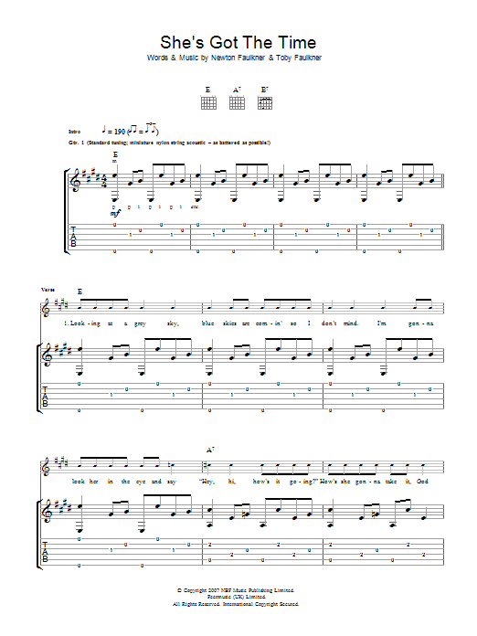 Download Newton Faulkner She's Got The Time Sheet Music and learn how to play Guitar Tab PDF digital score in minutes