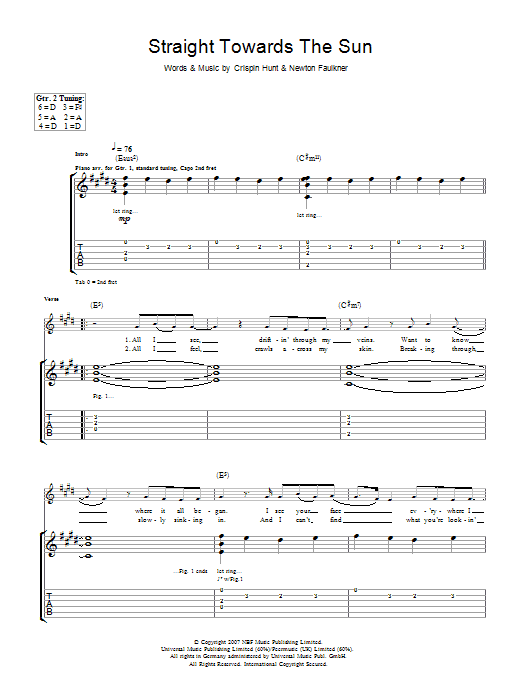 Download Newton Faulkner Straight Towards The Sun Sheet Music and learn how to play Guitar Tab PDF digital score in minutes