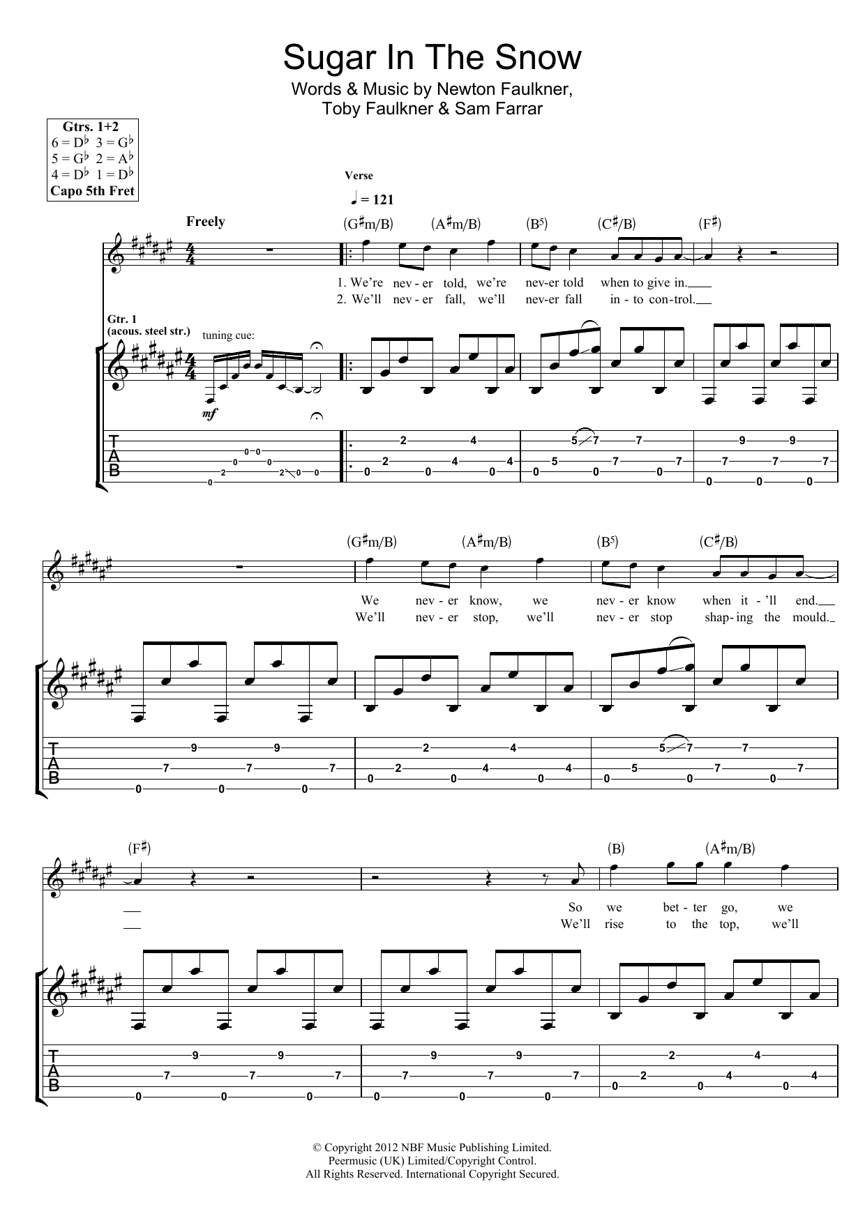 Download Newton Faulkner Sugar In The Snow Sheet Music and learn how to play Guitar Tab PDF digital score in minutes