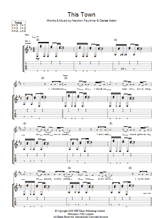 Download Newton Faulkner This Town Sheet Music and learn how to play Guitar Tab PDF digital score in minutes