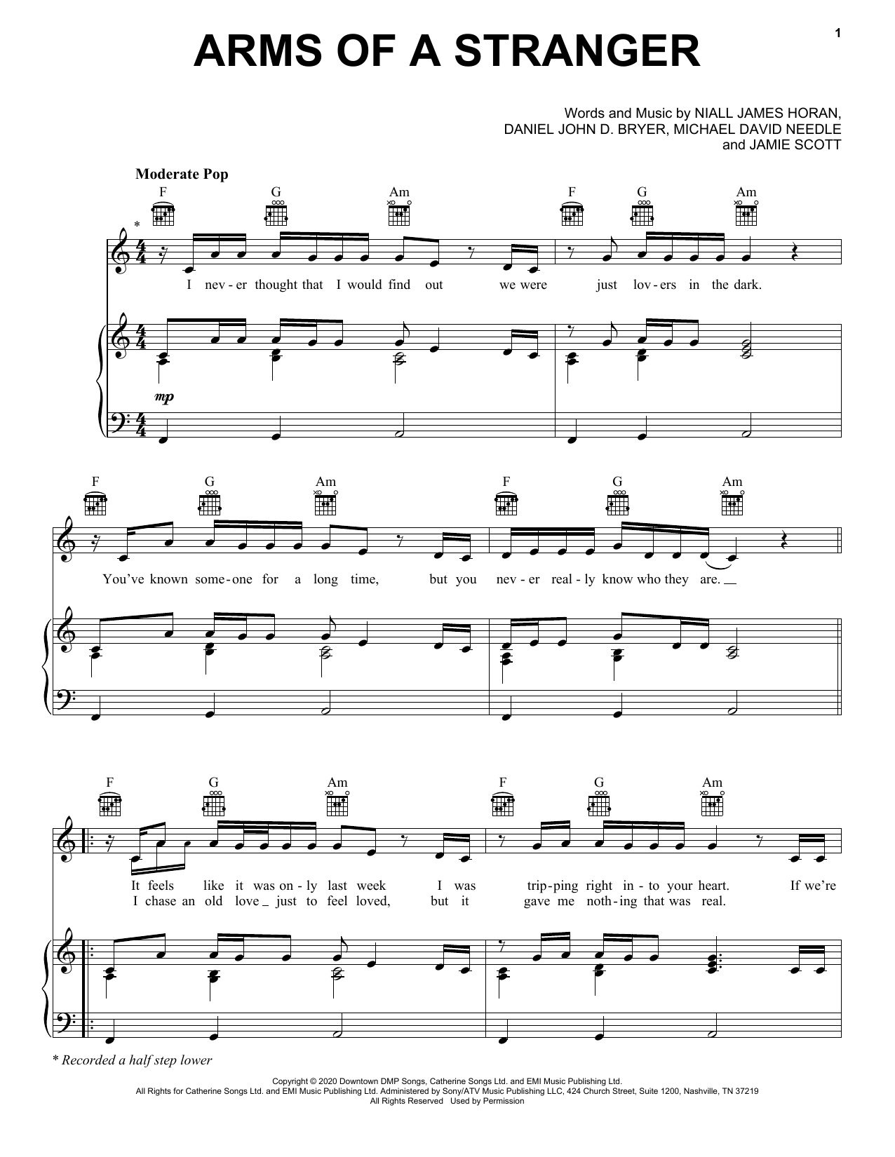 Download Niall Horan Arms Of A Stranger Sheet Music and learn how to play Piano, Vocal & Guitar Chords (Right-Hand Melody) PDF digital score in minutes