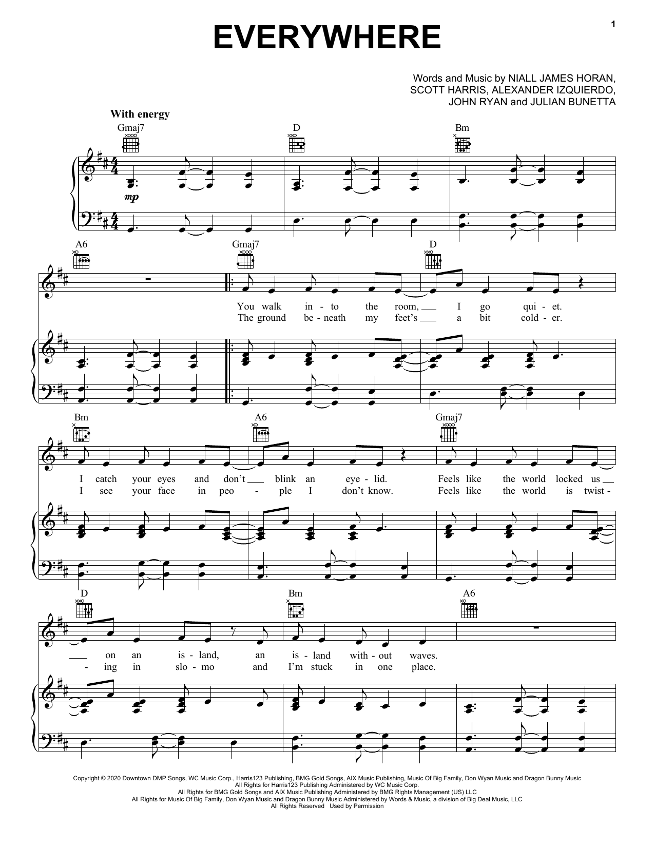 Download Niall Horan Everywhere Sheet Music and learn how to play Piano, Vocal & Guitar Chords (Right-Hand Melody) PDF digital score in minutes