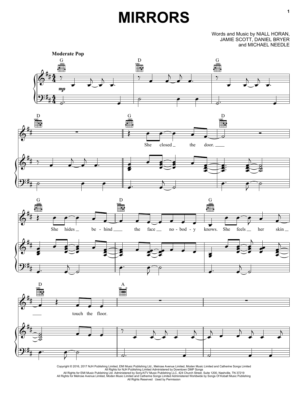 Download Niall Horan Mirrors Sheet Music and learn how to play Piano, Vocal & Guitar (Right-Hand Melody) PDF digital score in minutes